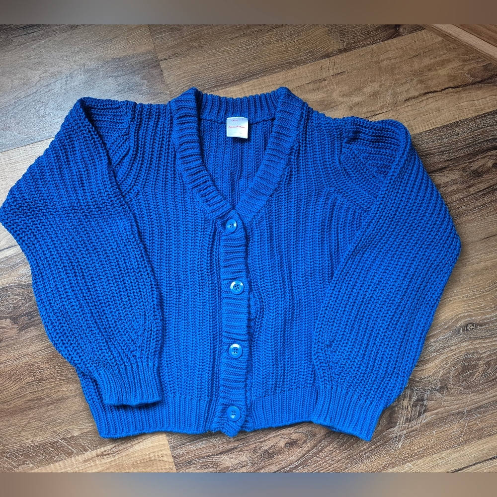 Hanna Andersson Electric Blue Ribbed V‑Neck Cardigan